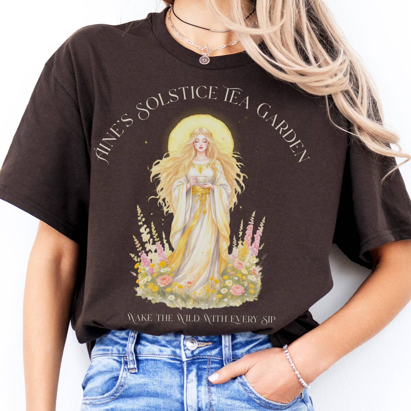 T-Shirt Áine’s Solstice Tea Garden Celtic Goddess T-Shirt The Mystic Eden