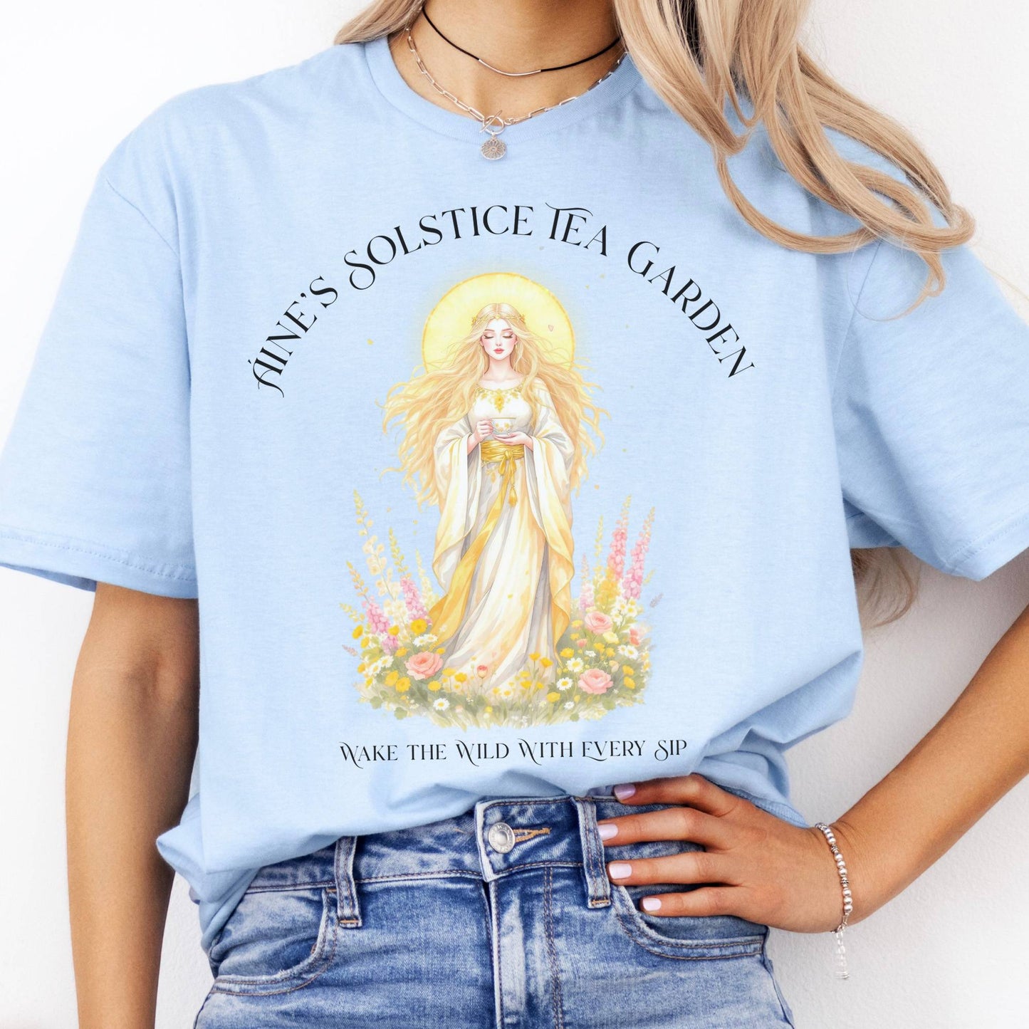 T-Shirt Áine’s Solstice Tea Garden Celtic Goddess T-Shirt The Mystic Eden