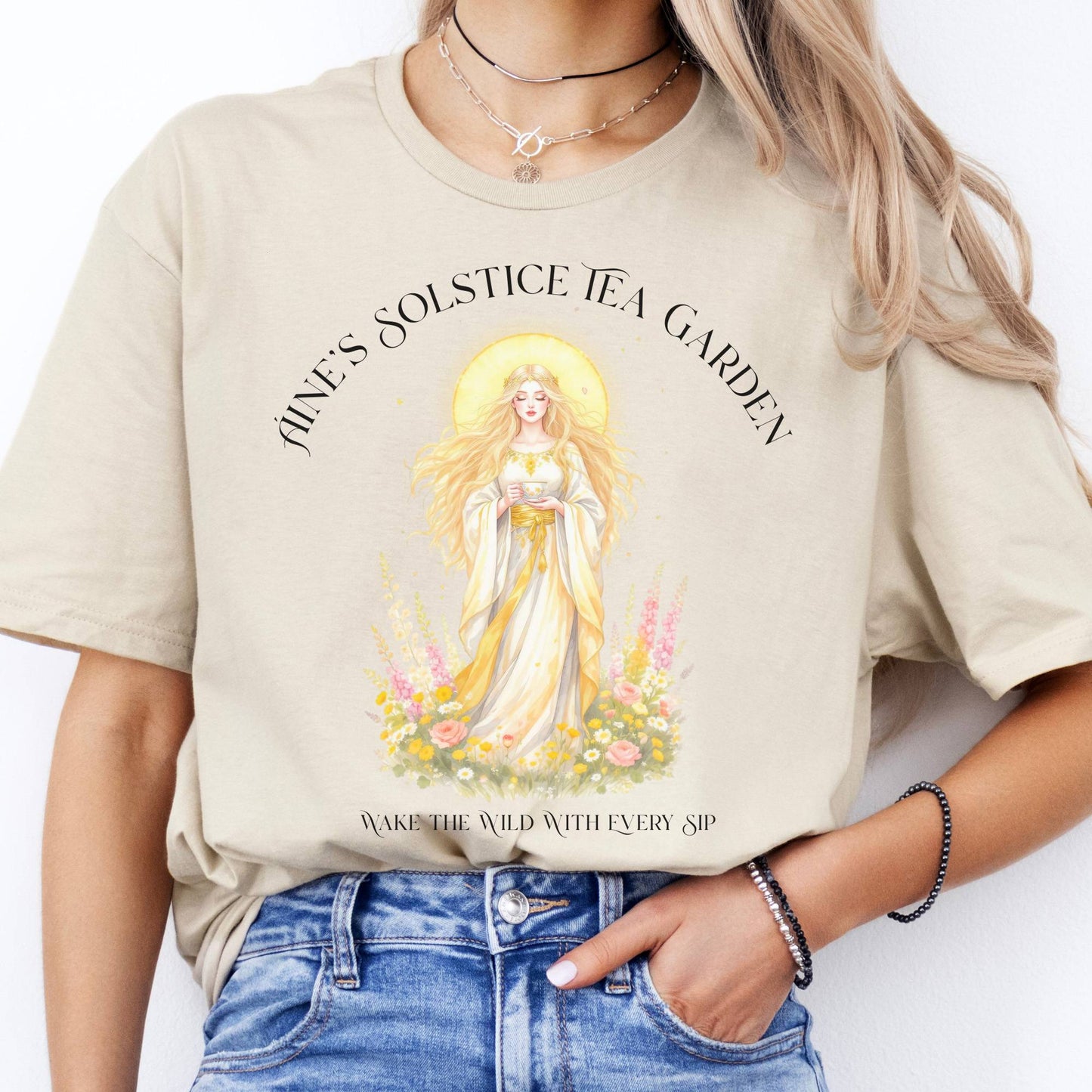 T-Shirt Áine’s Solstice Tea Garden Celtic Goddess T-Shirt The Mystic Eden