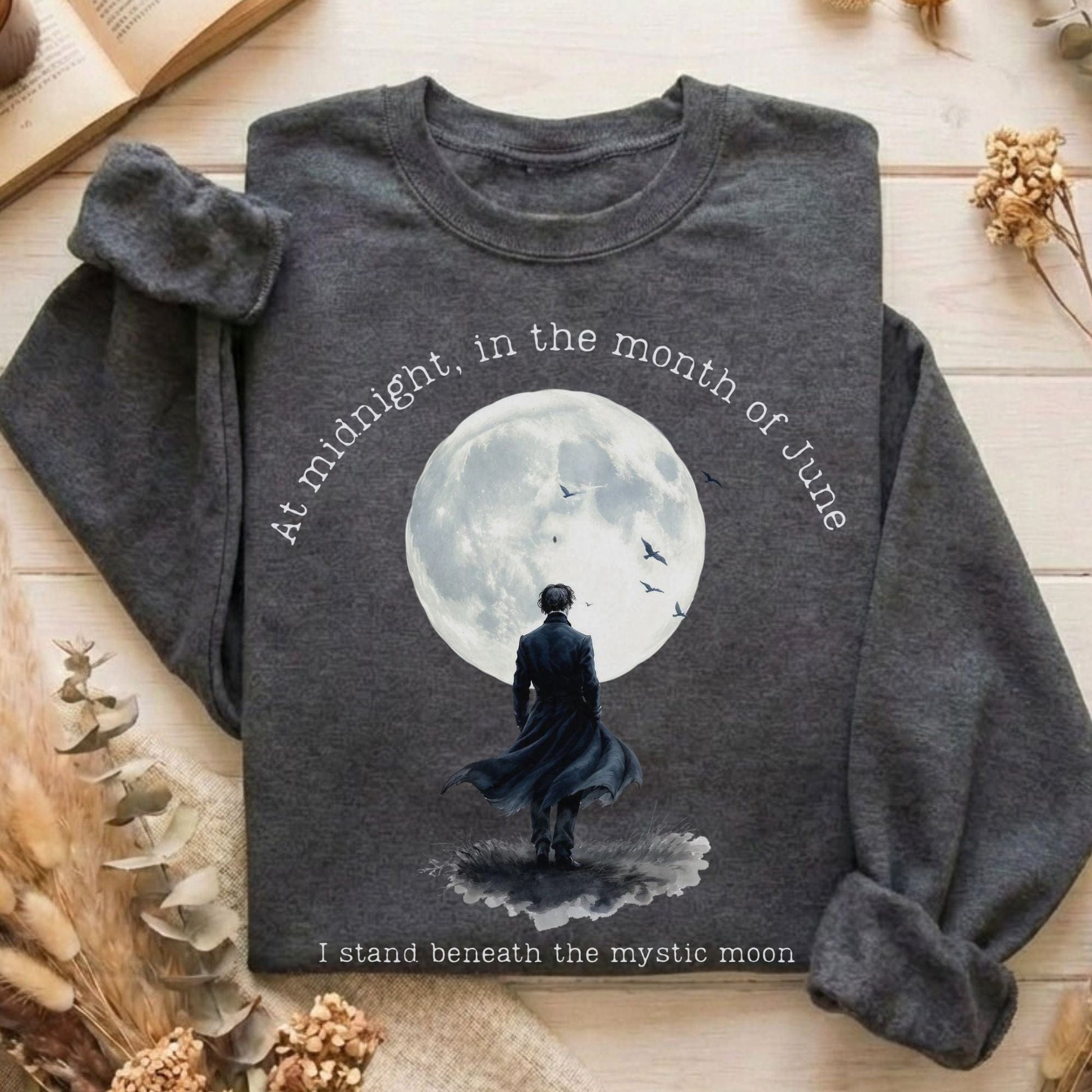 Sweatshirt Dark Heather / S Beneath The Mystic Moon Edgar Allan Poe Sweatshirt The Mystic Eden