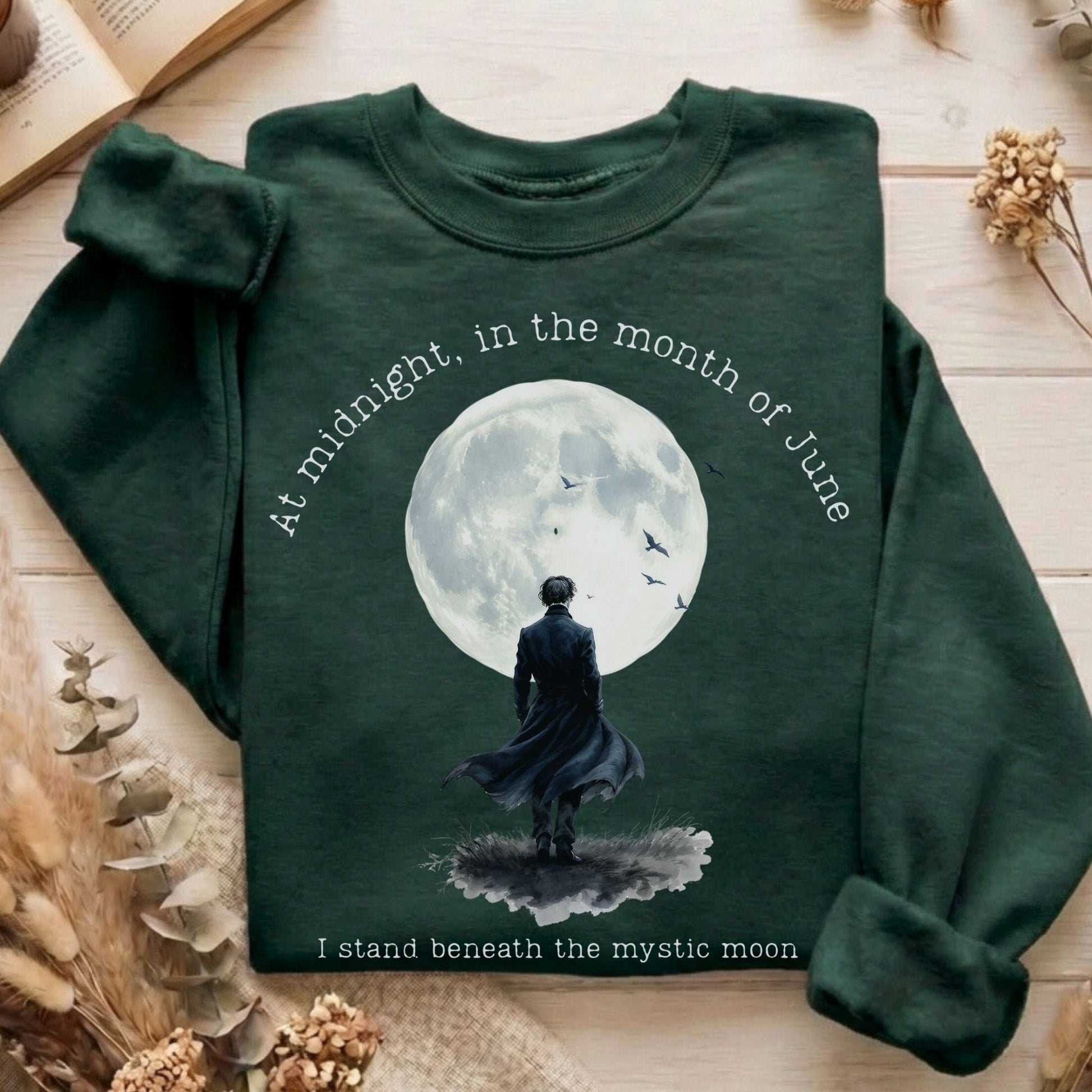 Sweatshirt Forest Green / S Beneath The Mystic Moon Edgar Allan Poe Sweatshirt The Mystic Eden