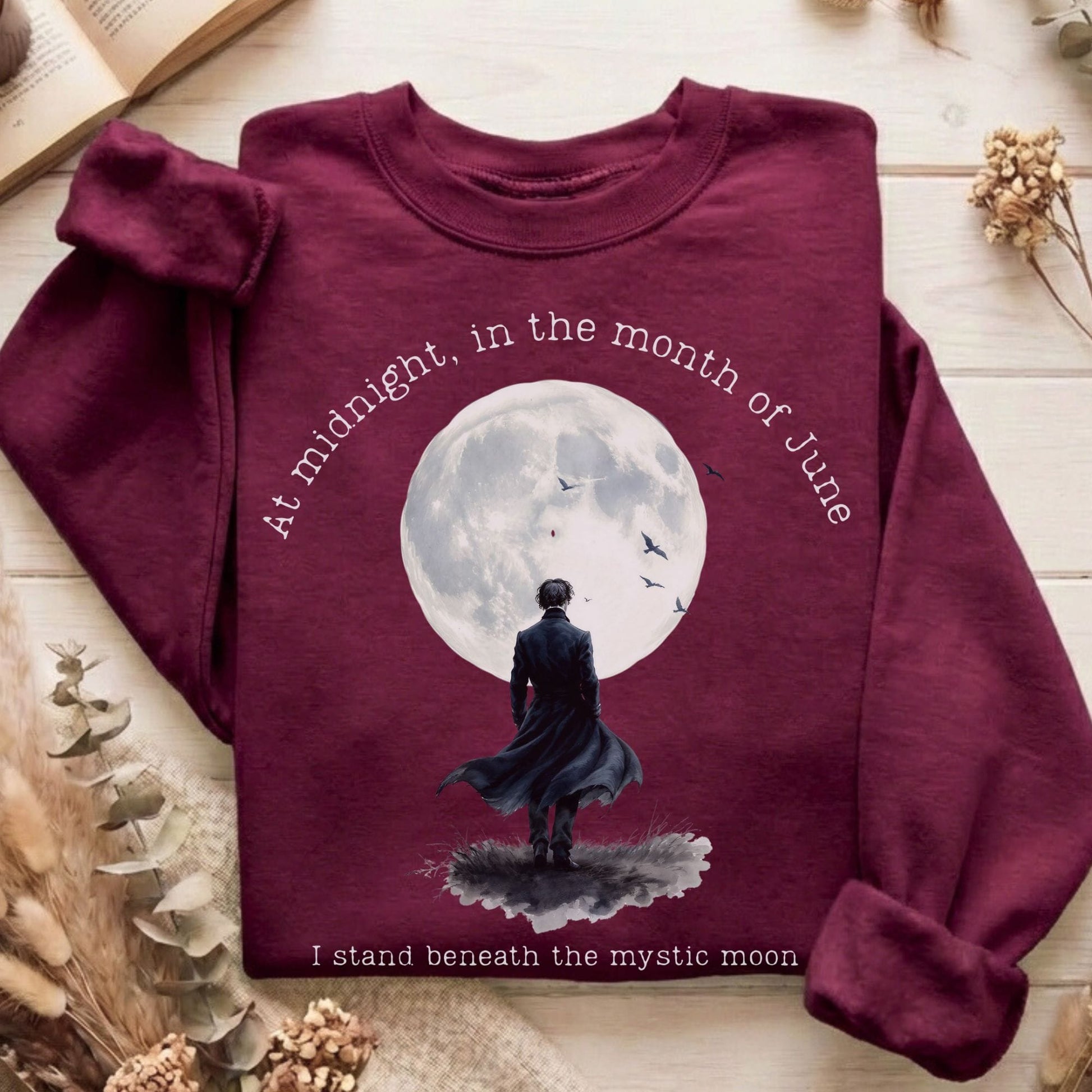 Sweatshirt Maroon / S Beneath The Mystic Moon Edgar Allan Poe Sweatshirt The Mystic Eden