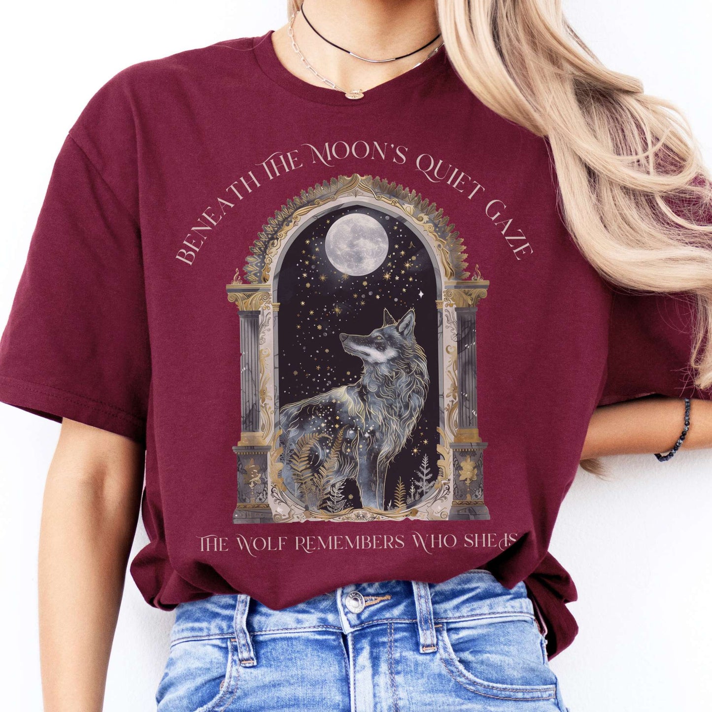 T-Shirts Beneath The Moon The Wolf Remembers Who She Is T-Shirt The Mystic Eden