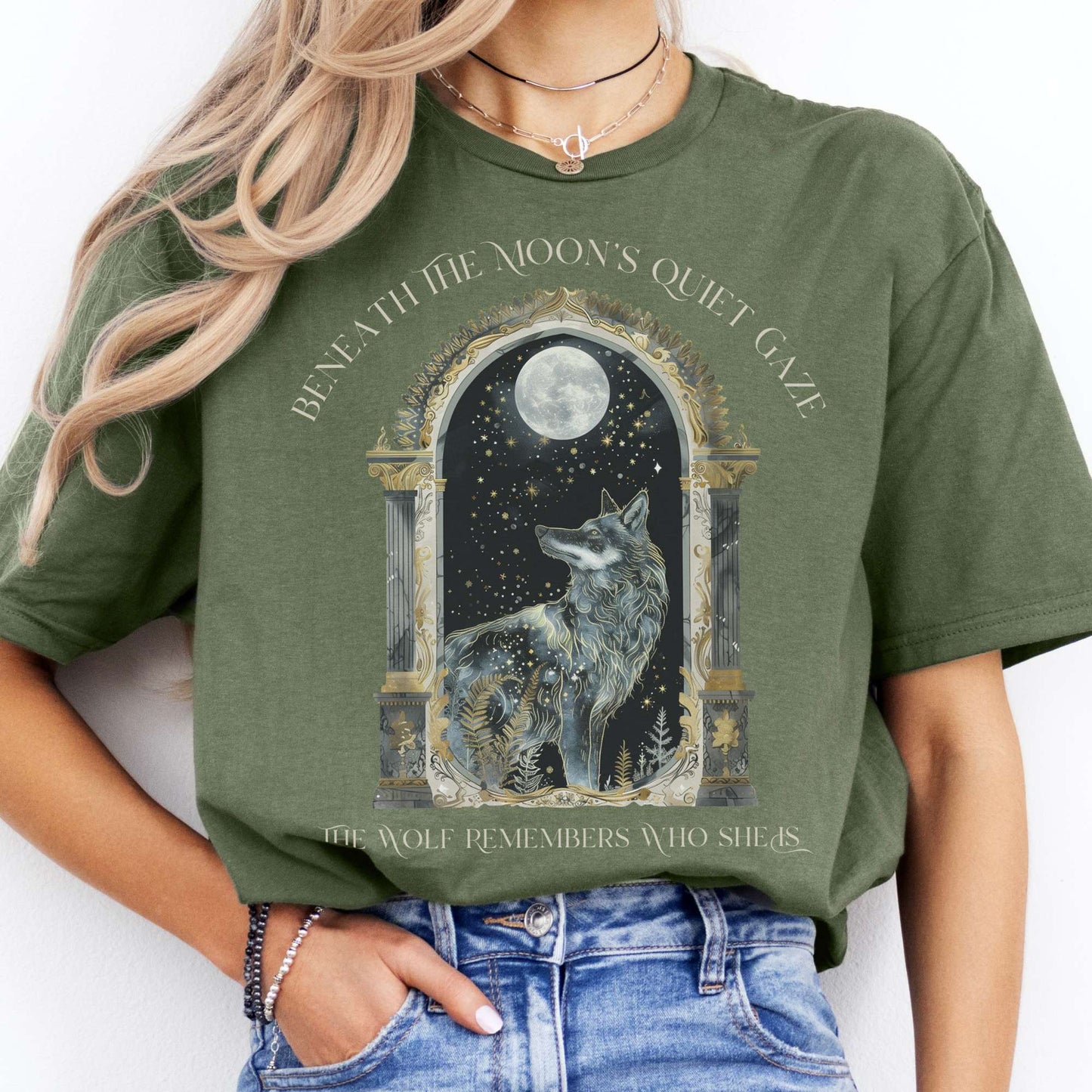 T-Shirts Beneath The Moon The Wolf Remembers Who She Is T-Shirt The Mystic Eden