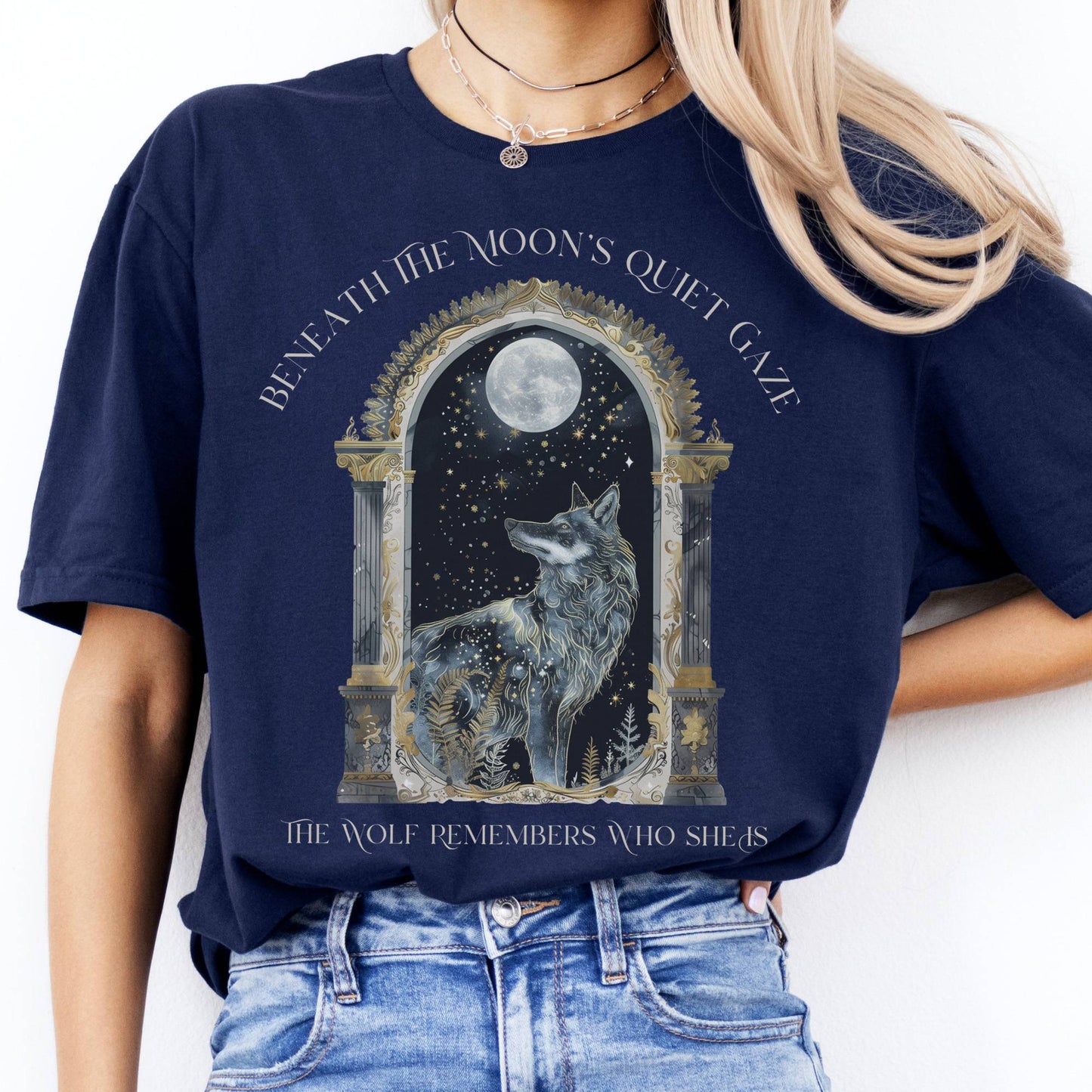 T-Shirts Beneath The Moon The Wolf Remembers Who She Is T-Shirt The Mystic Eden
