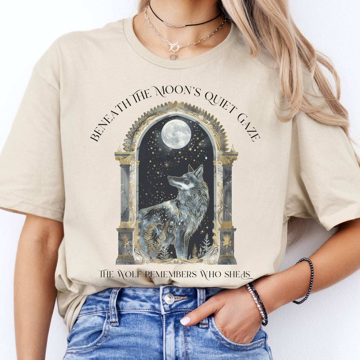 T-Shirts Beneath The Moon The Wolf Remembers Who She Is T-Shirt The Mystic Eden