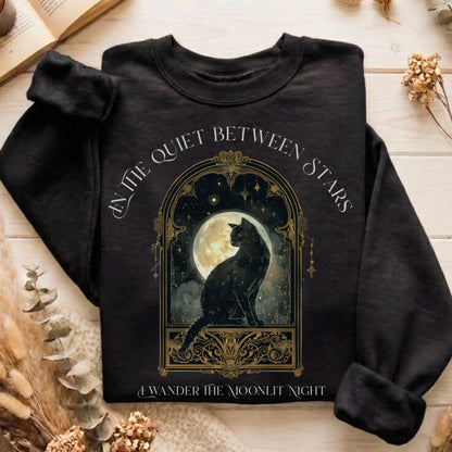 Sweatshirts Black / S In the Quiet Between Stars Moonlit Cat Sweatshirt The Mystic Eden