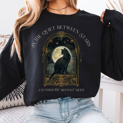 Sweatshirts In the Quiet Between Stars Moonlit Cat Sweatshirt The Mystic Eden