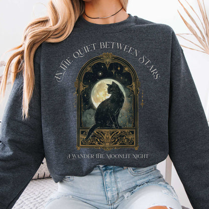 Sweatshirts In the Quiet Between Stars Moonlit Cat Sweatshirt The Mystic Eden