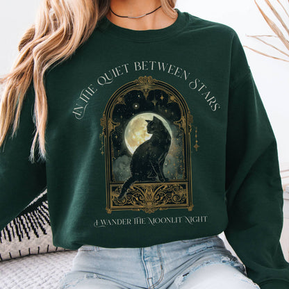 Sweatshirts In the Quiet Between Stars Moonlit Cat Sweatshirt The Mystic Eden