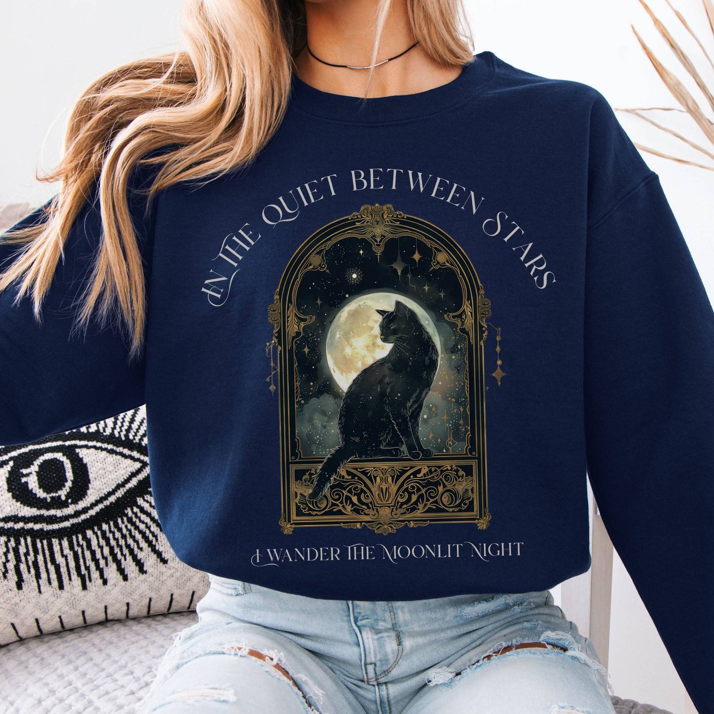 Sweatshirts In the Quiet Between Stars Moonlit Cat Sweatshirt The Mystic Eden