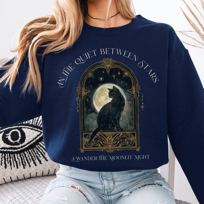 Sweatshirts In the Quiet Between Stars Moonlit Cat Sweatshirt The Mystic Eden