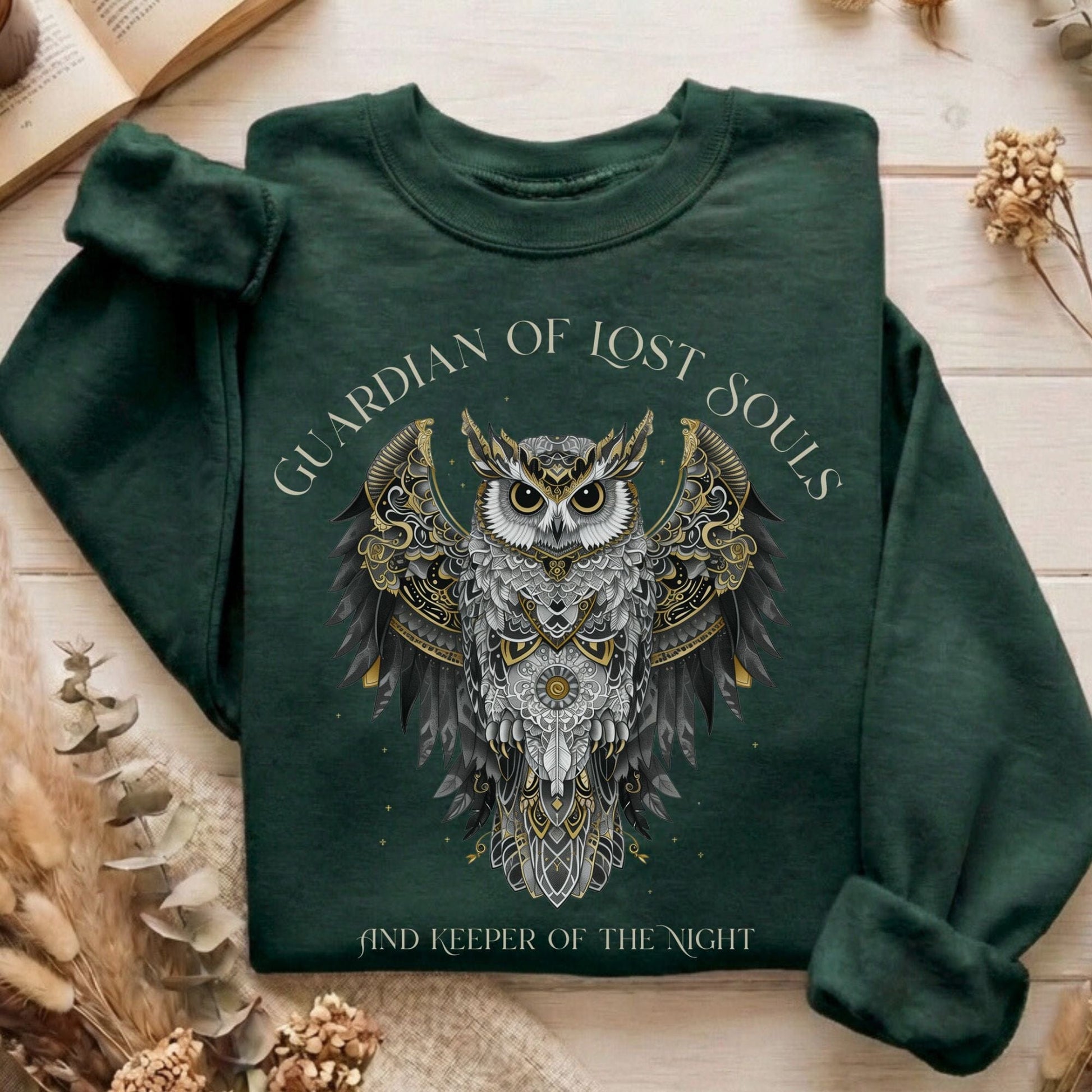 Sweatshirt Forest Green / S Guardian of Lost Souls Mythic Owl Sweatshirt The Mystic Eden