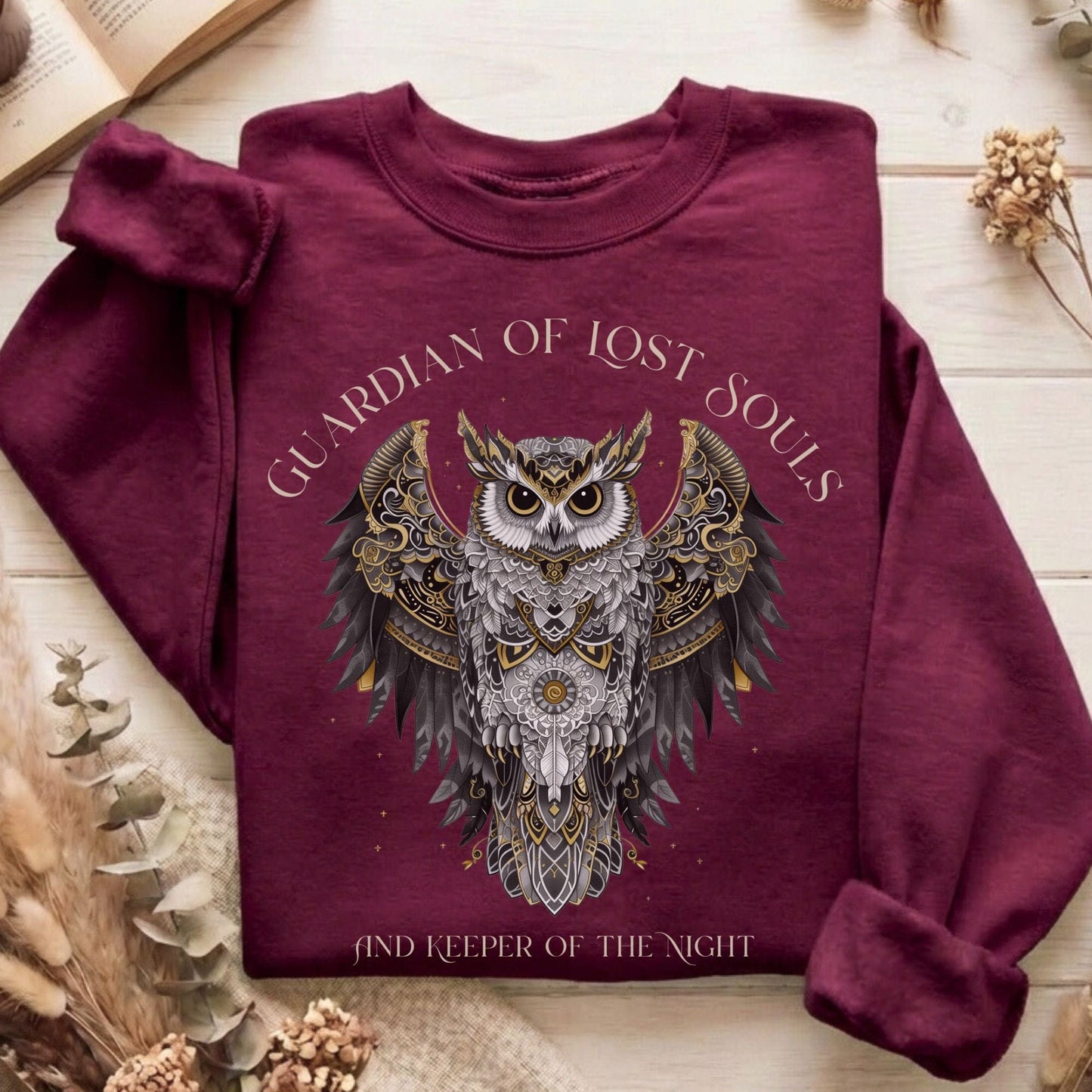 Sweatshirt Maroon / S Guardian of Lost Souls Mythic Owl Sweatshirt The Mystic Eden