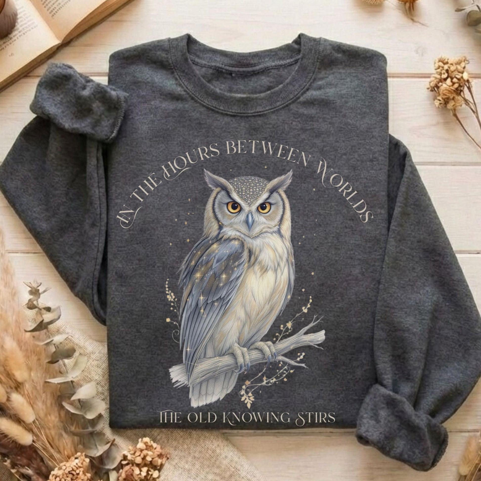 Sweatshirt Dark Heather / S The Old Knowing Stirs Mystical Owl Sweatshirt The Mystic Eden