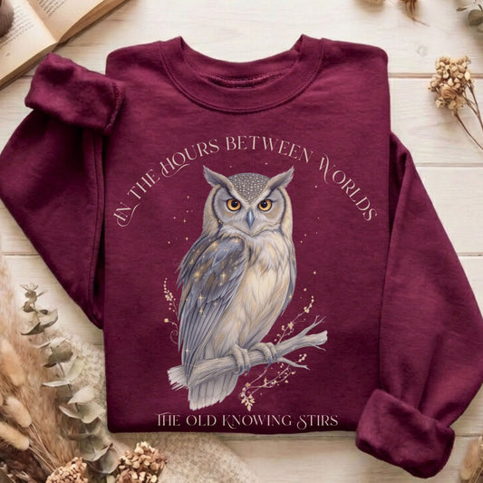 Sweatshirt Maroon / S The Old Knowing Stirs Mystical Owl Sweatshirt The Mystic Eden