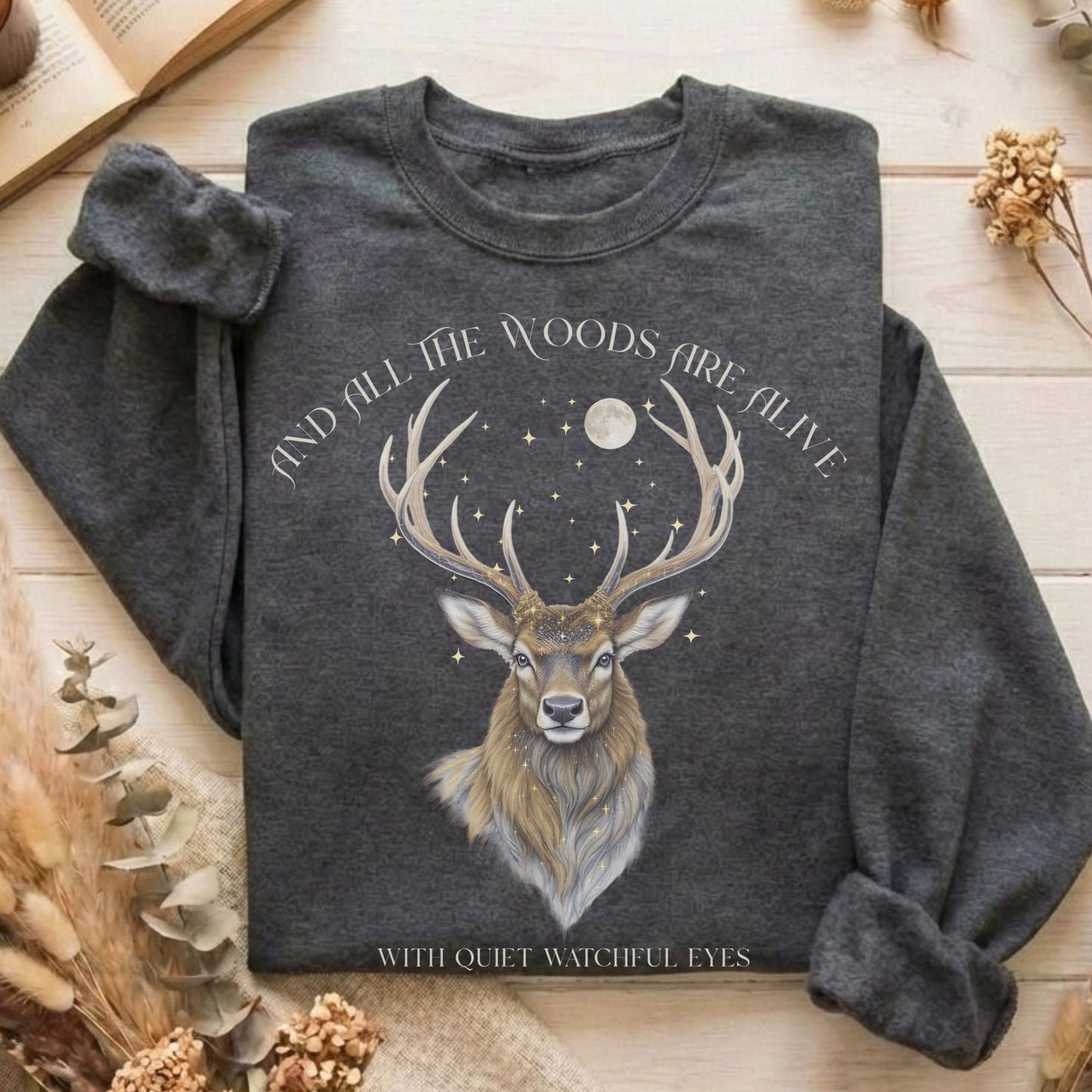 Sweatshirt Dark Heather / S All the Woods Are Alive With Watchful Eyes Sweatshirt The Mystic Eden