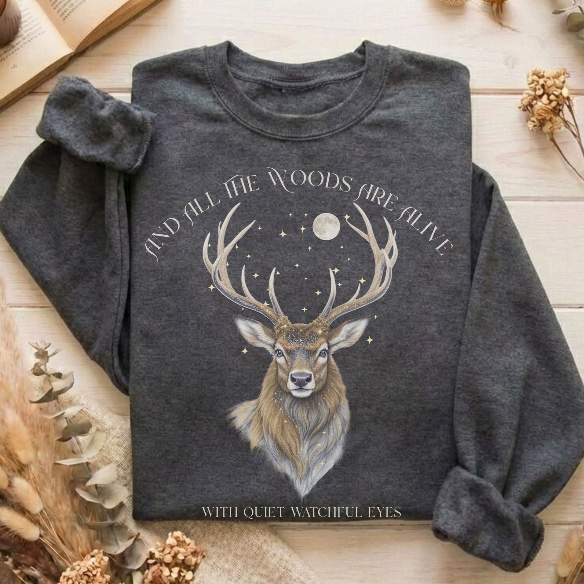 Sweatshirt Dark Heather / S All the Woods Are Alive With Watchful Eyes Sweatshirt The Mystic Eden