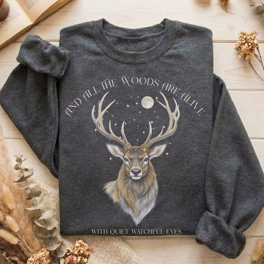 Sweatshirt Dark Heather / S All the Woods Are Alive With Watchful Eyes Sweatshirt The Mystic Eden