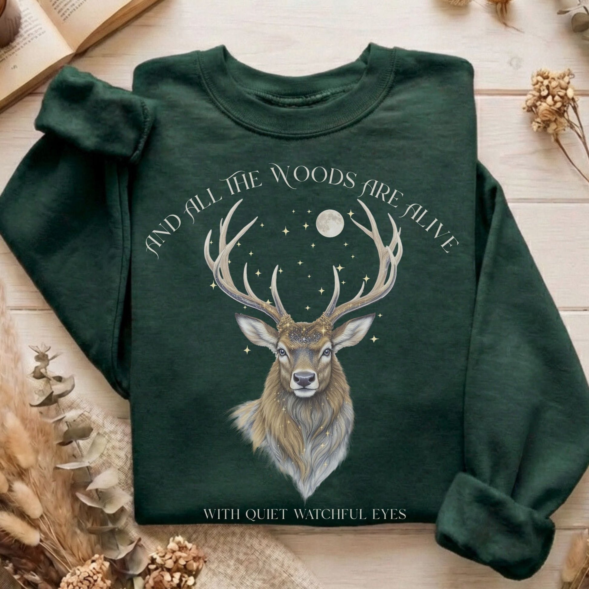 Sweatshirt Forest Green / S All the Woods Are Alive With Watchful Eyes Sweatshirt The Mystic Eden