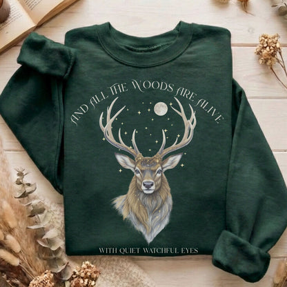 Sweatshirt Forest Green / S All the Woods Are Alive With Watchful Eyes Sweatshirt The Mystic Eden