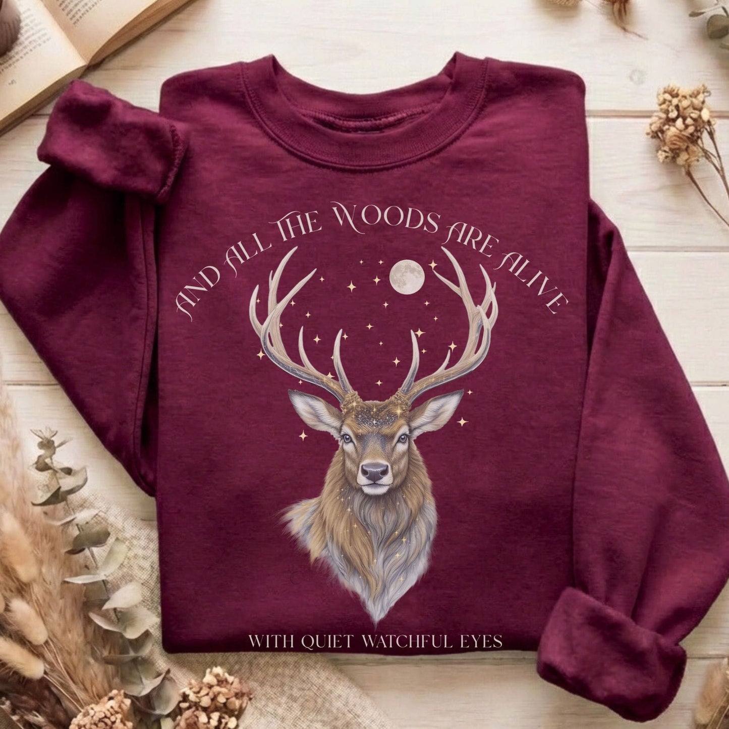 Sweatshirt Maroon / S All the Woods Are Alive With Watchful Eyes Sweatshirt The Mystic Eden