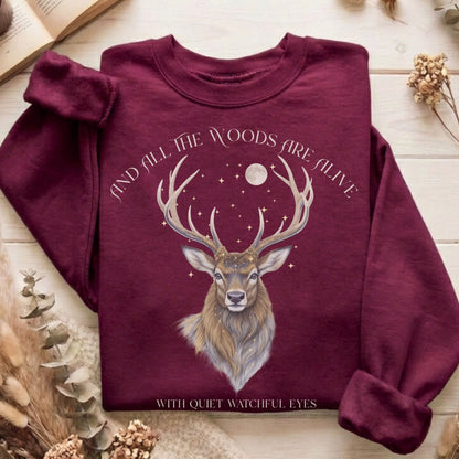 Sweatshirt Maroon / S All the Woods Are Alive With Watchful Eyes Sweatshirt The Mystic Eden