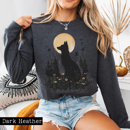 Mystical Fox Under Yellow Moon Sweatshirt