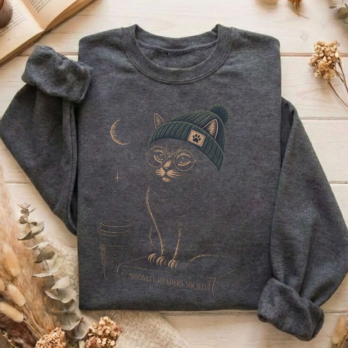 Moonlit Readers Society Cat Sweatshirt