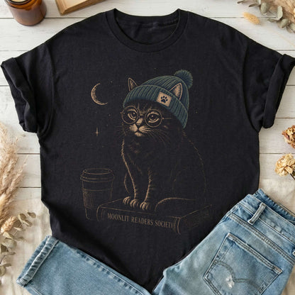 Moonlit Readers Society Cat T-Shirt