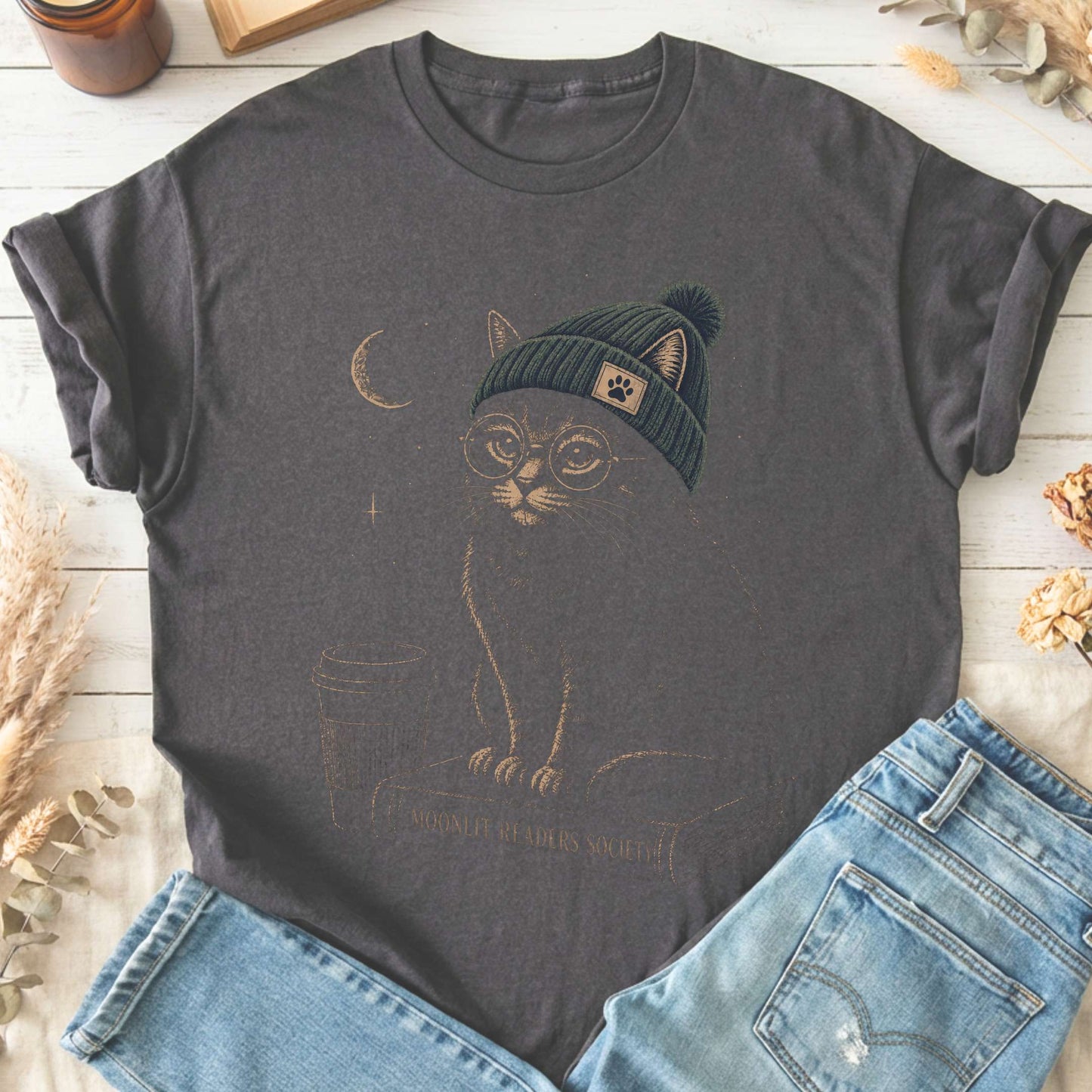 Moonlit Readers Society Cat T-Shirt