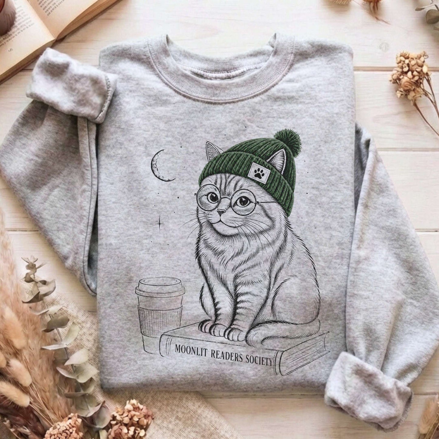 Moonlit Readers Society Cat Sweatshirt