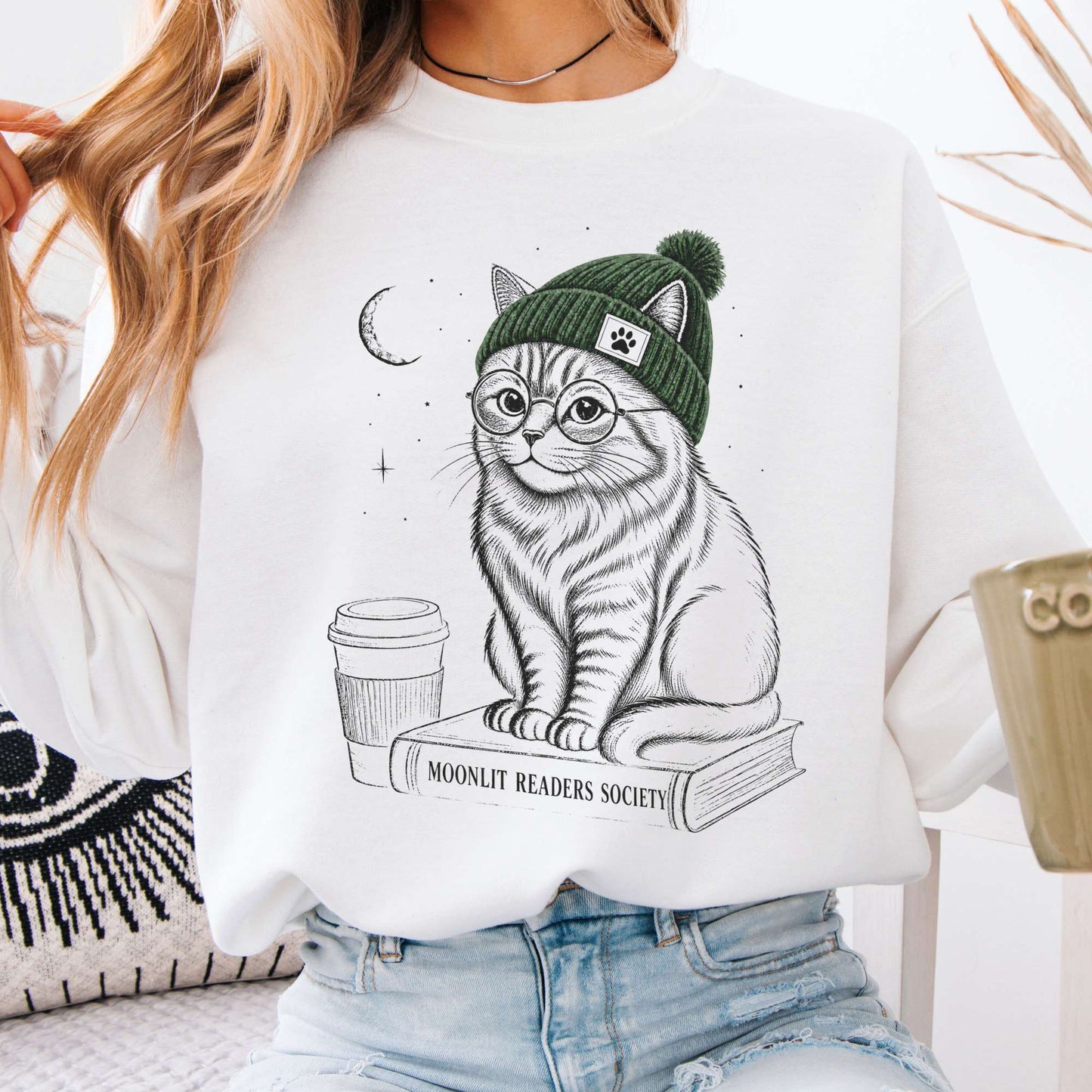 Moonlit Readers Society Cat Sweatshirt