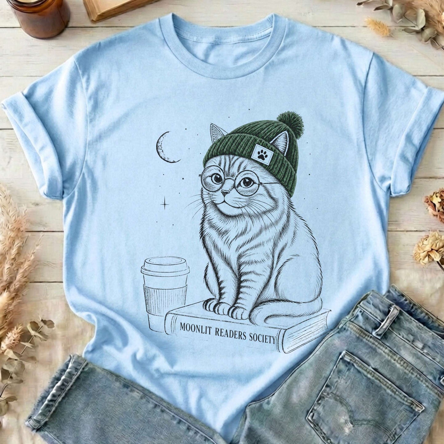 Moonlit Readers Society Cat T-Shirt
