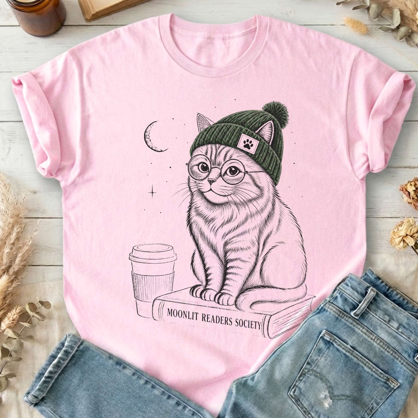 Moonlit Readers Society Cat T-Shirt