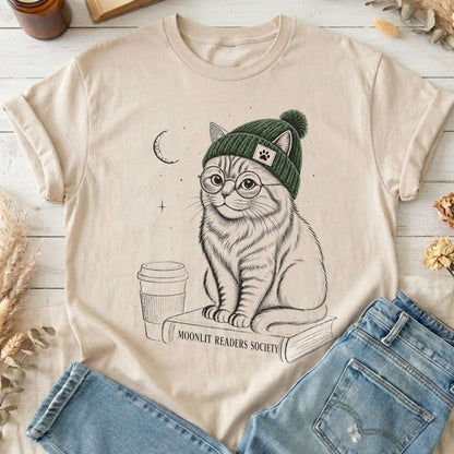 Moonlit Readers Society Cat T-Shirt