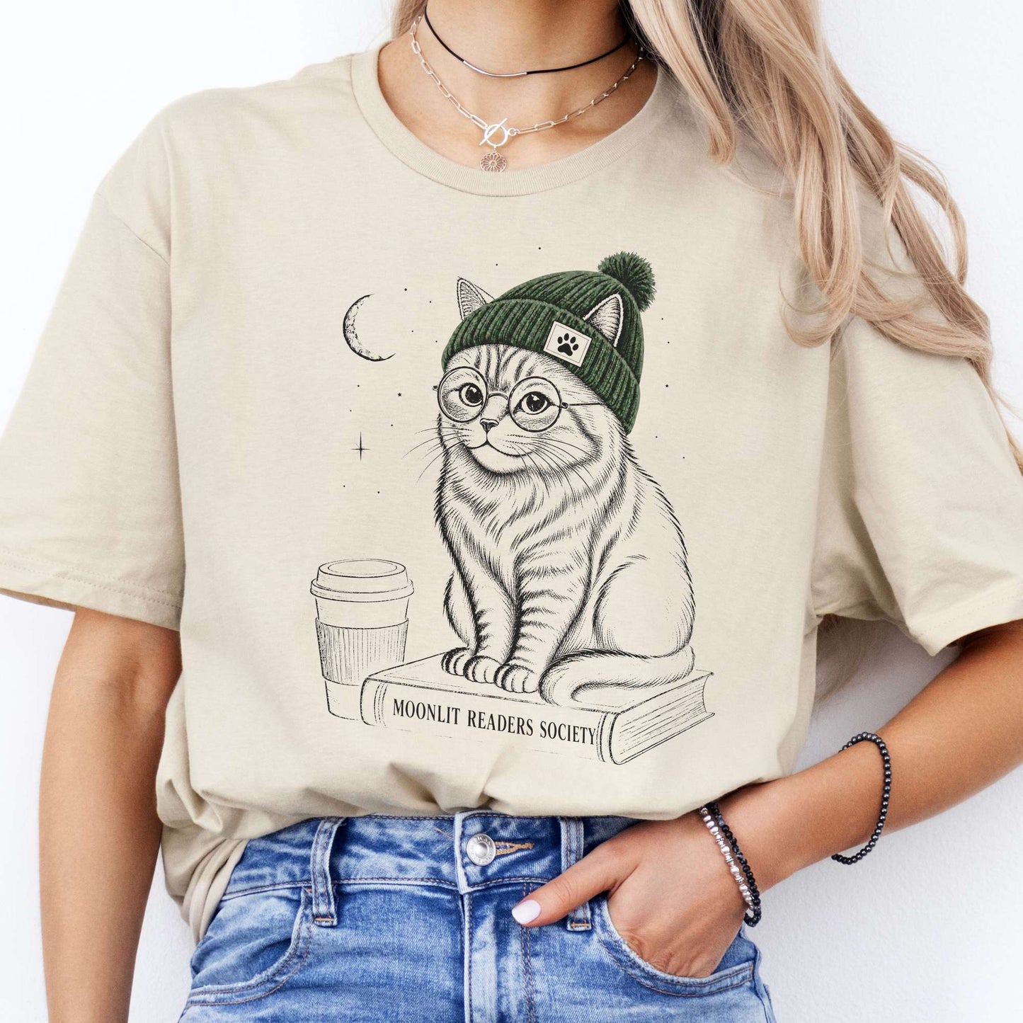 Moonlit Readers Society Cat T-Shirt