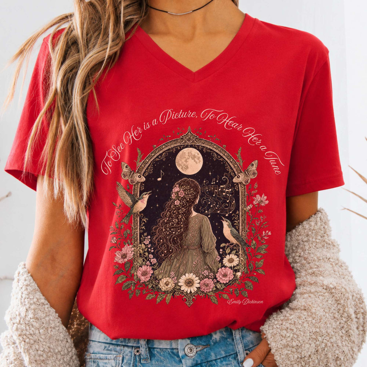 To See Her Is a Picture, To Hear Her a Tune Dickinson V-Neck