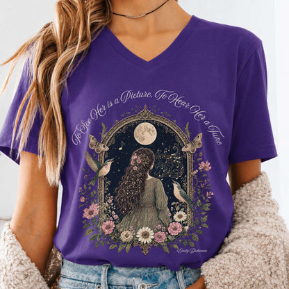 To See Her Is a Picture, To Hear Her a Tune Dickinson V-Neck