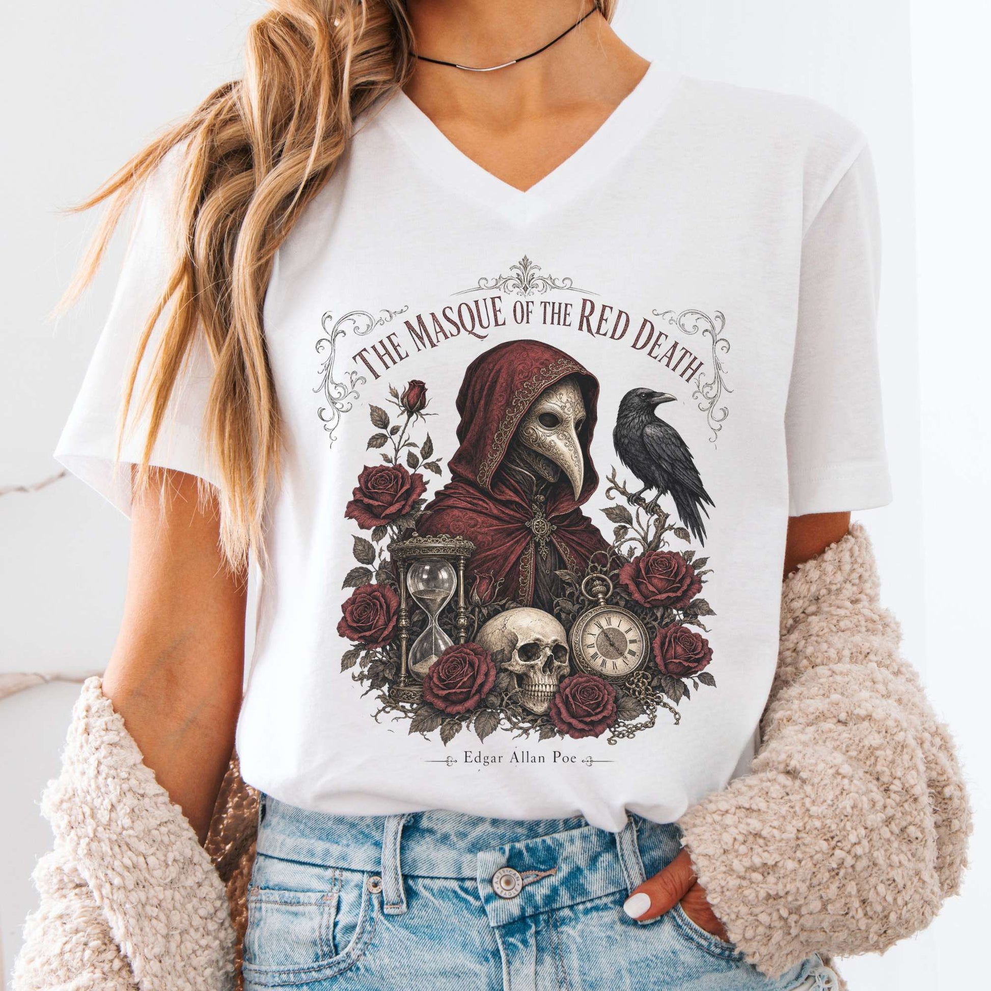 V-neck White / S Poe's The Masque of the Red Death V-Neck The Mystic Eden