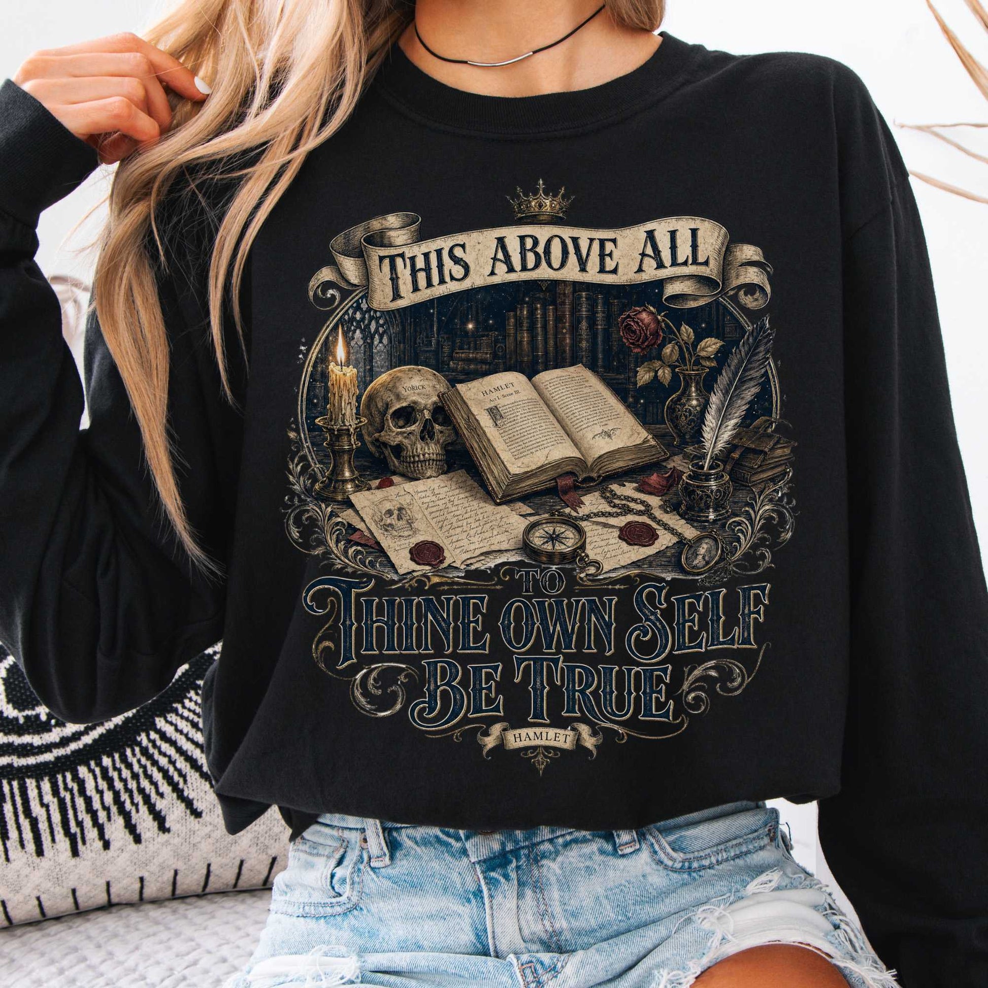 Long-sleeve Black / S To Thine Own Self Be True Hamlet Shakespeare Long Sleeve The Mystic Eden