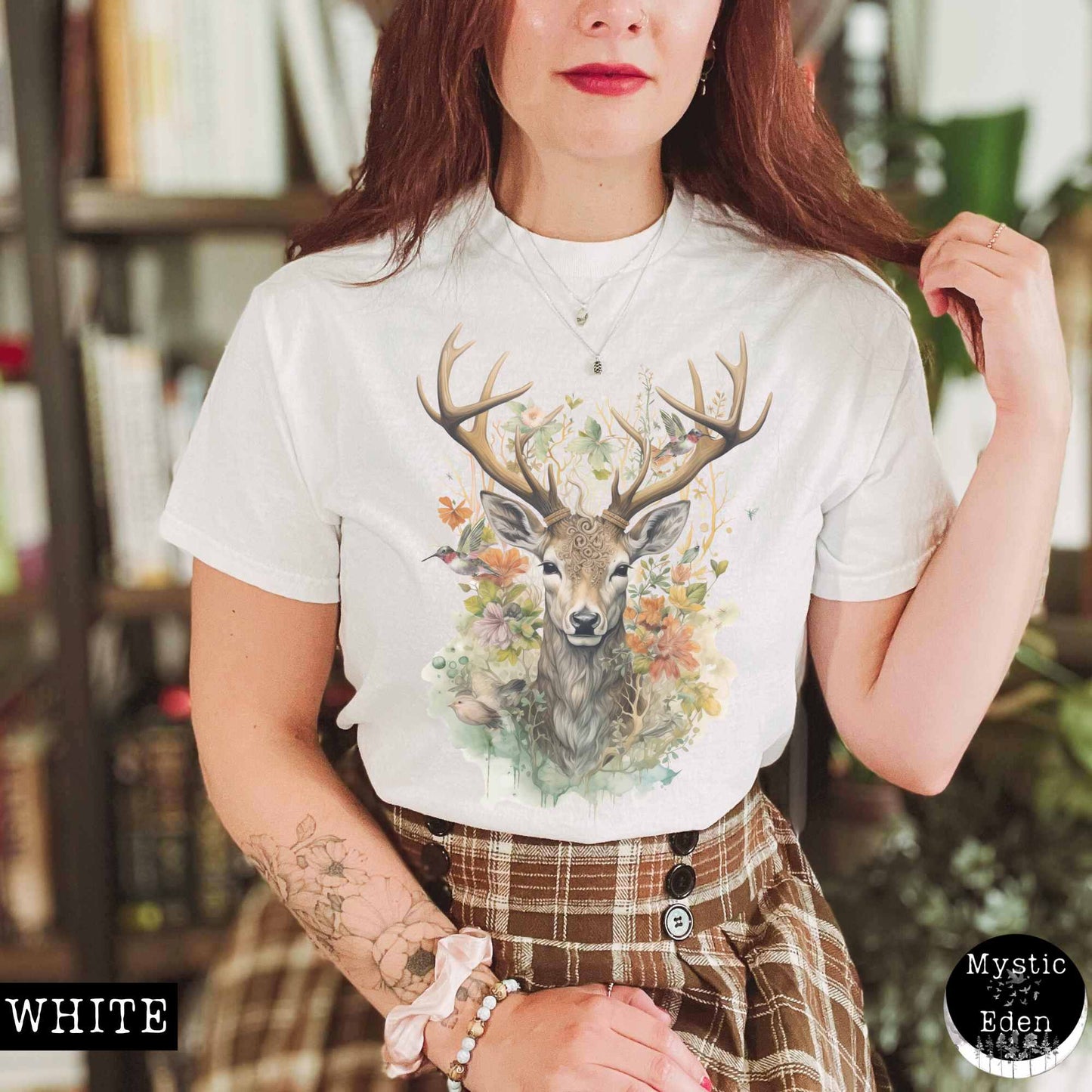 Cottagecore deer floral shirt