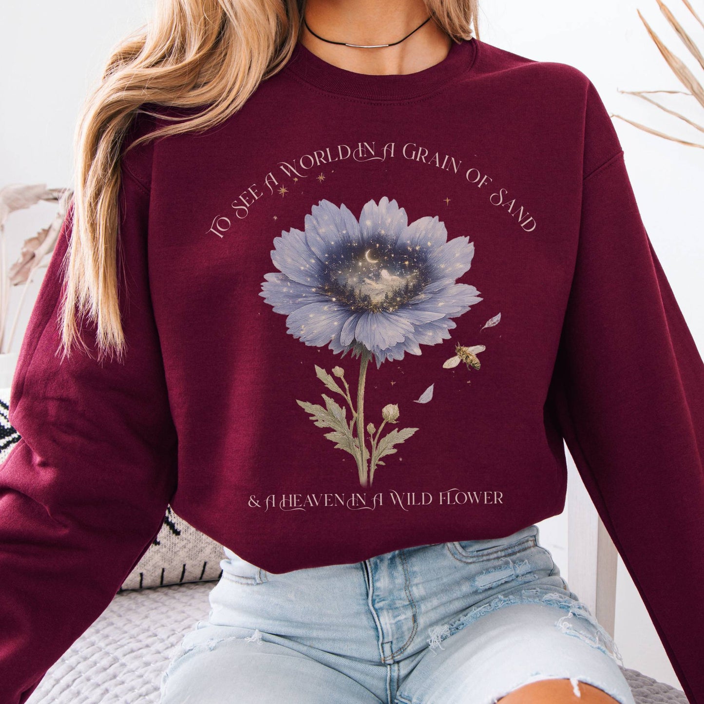 Sweatshirt Maroon / S Heaven in a Wildflower William Blake Crewneck Sweatshirt The Mystic Eden
