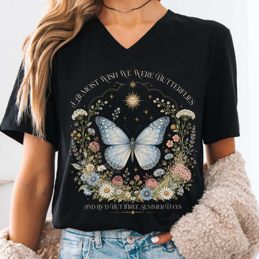 V-neck Black / S I Almost Wish We Were Butterflies John Keats V-Neck The Mystic Eden