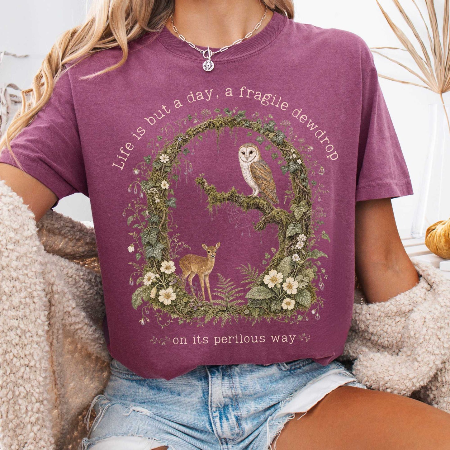 T-Shirt Berry / S Life Is But a Day, a Fragile Dewdrop John Keats T-Shirt The Mystic Eden