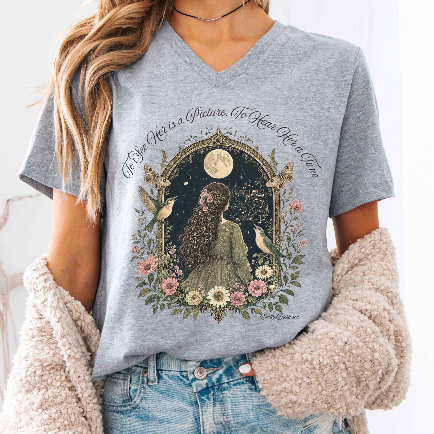 V-neck Athletic Heather / S To See Her Is a Picture, To Hear Her a Tune Dickinson V-Neck The Mystic Eden