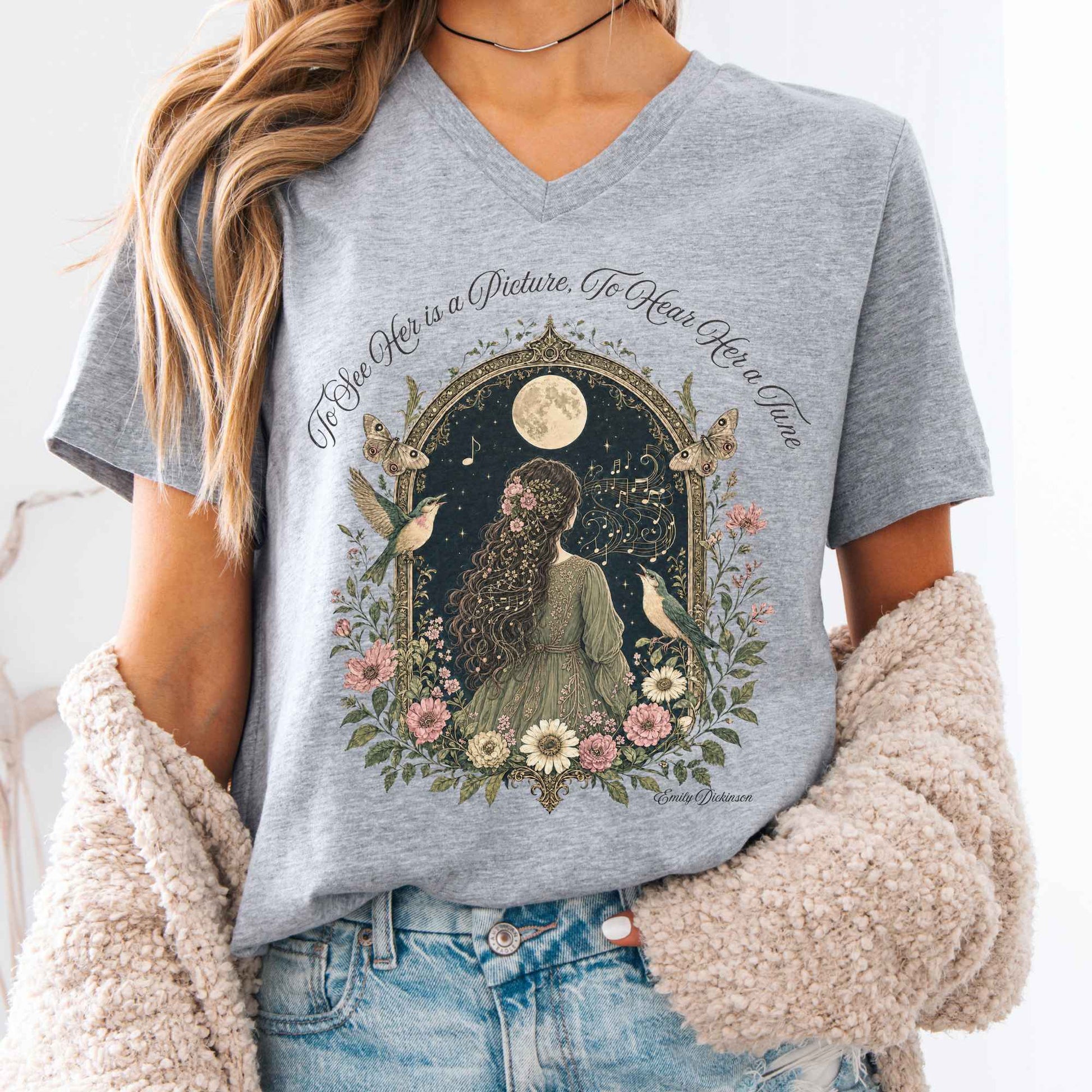 V-neck Athletic Heather / S To See Her Is a Picture, To Hear Her a Tune Dickinson V-Neck The Mystic Eden