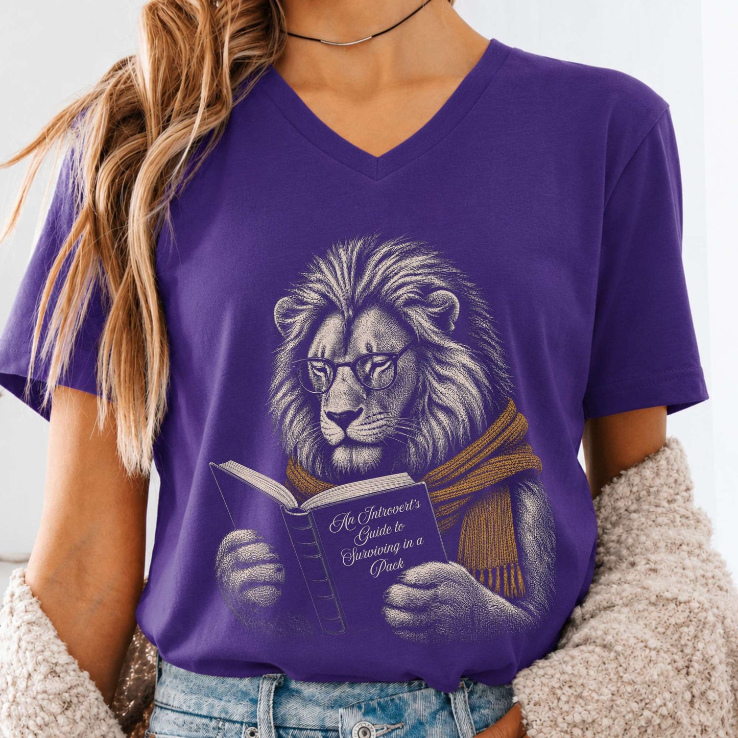 Introvert's Guide to Surviving in a Pack Lion Reader V-Neck