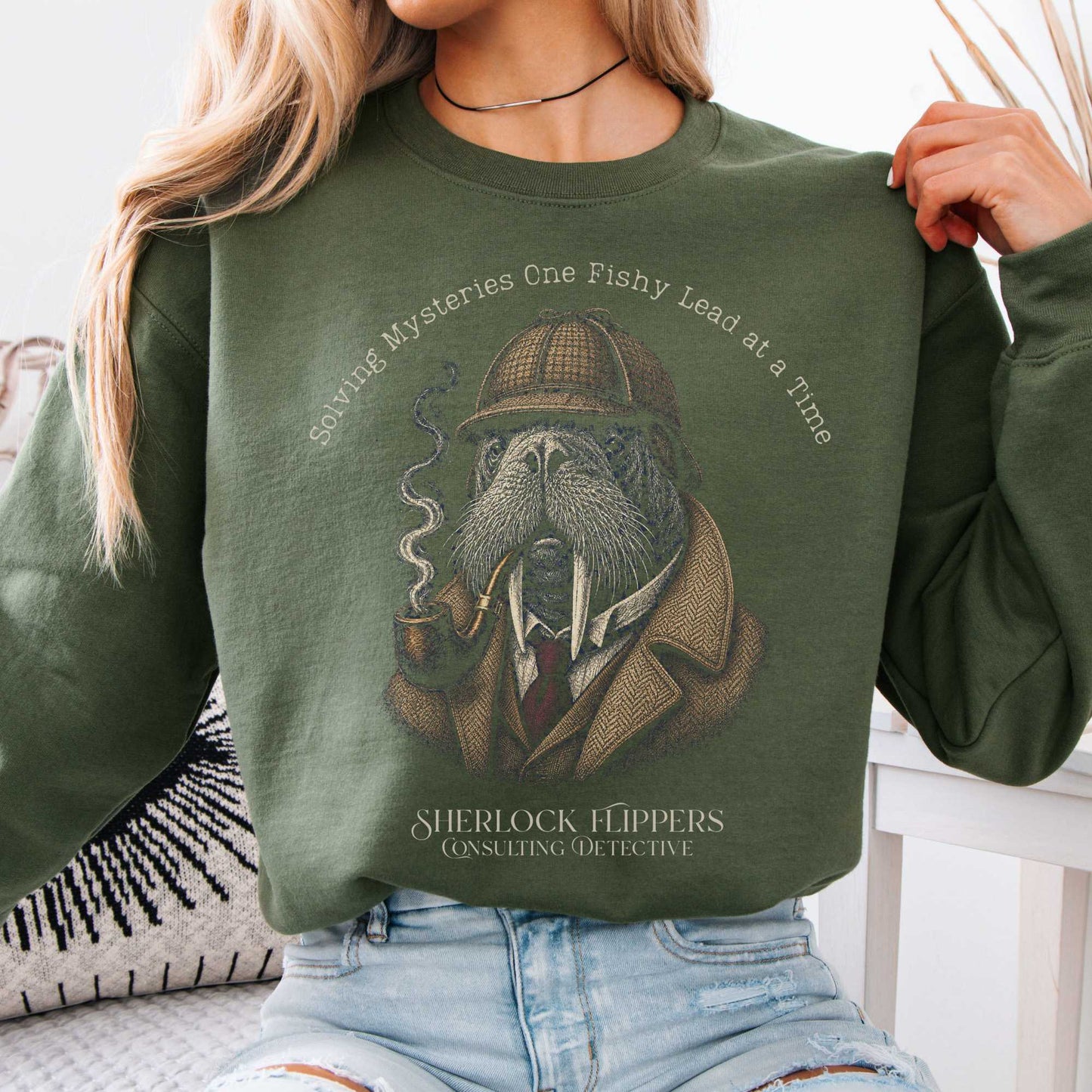 Sweatshirt Military Green / S Sherlock Flippers: Consulting Detective Sweatshirt The Mystic Eden