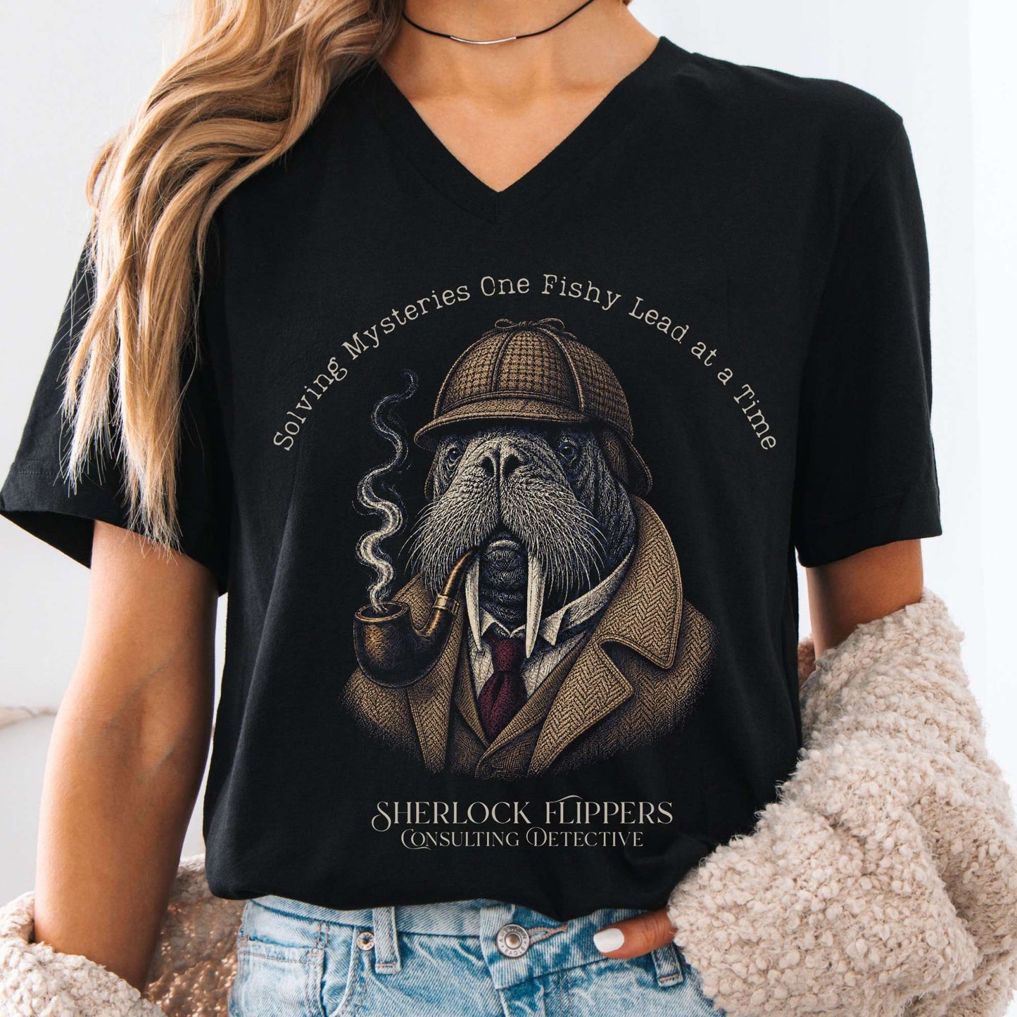 V-neck Black / S Sherlock Flippers: Consulting Detective V-Neck The Mystic Eden